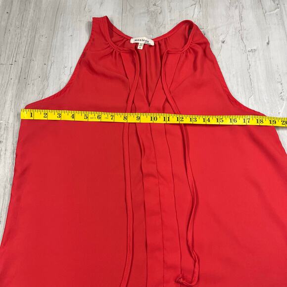 Monteau Sleeveless V-Neck Tassle Tie Pleated Front Flowy Blouse Large - Picture 5 of 6